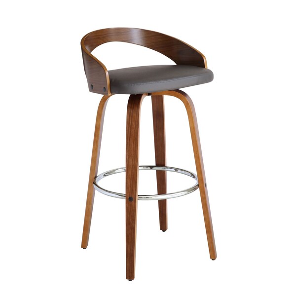 Armen Living Sonia 30" Bar Height Swivel Gray Faux Leather and Walnut Wood Bar Stool LCSOBAGRWA30 - main